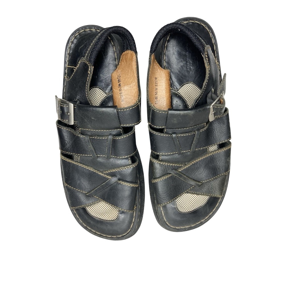 Born Men's Black Leather Fisherman‎ Sandals Size 12 46 Comfort Buckle Walking